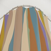 Wavy Stripes Shower Curtain in Muted Tropical Colors showing button holes