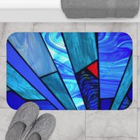Large Blue Stained Glass bath mat