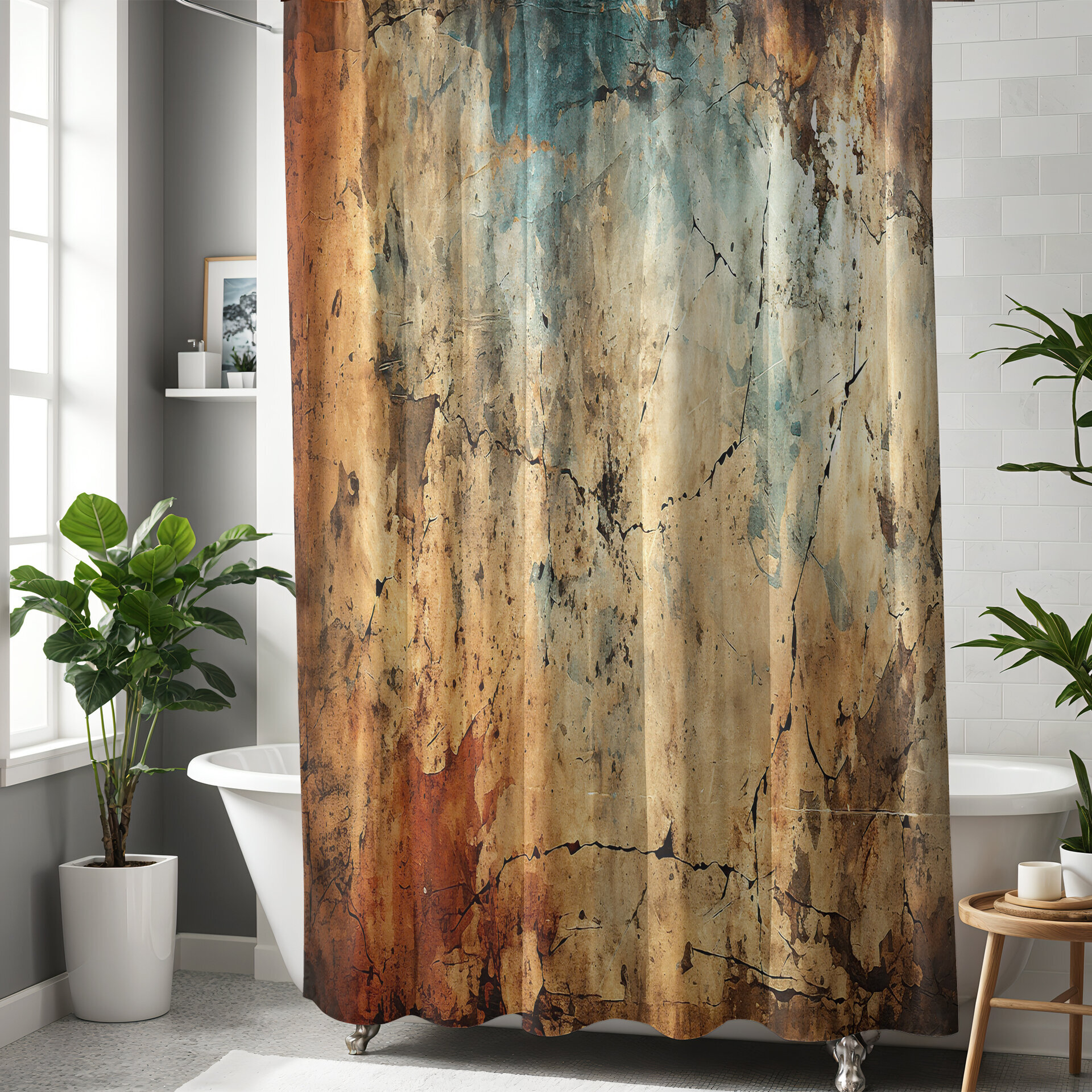 Industrial Cracked Concrete Shower Curtain