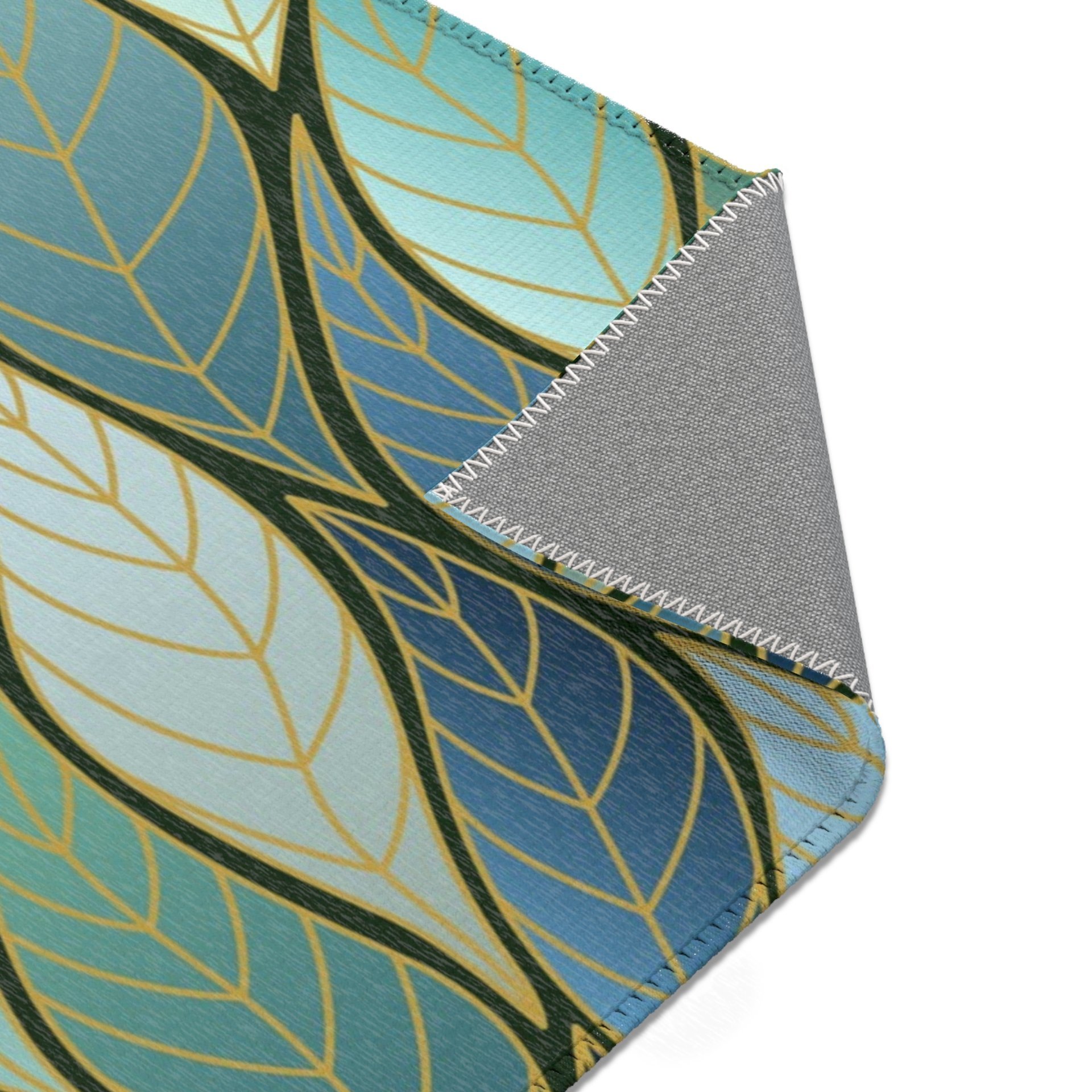 Blue Green Ombre Leaves Rug, Indoor Outdoor