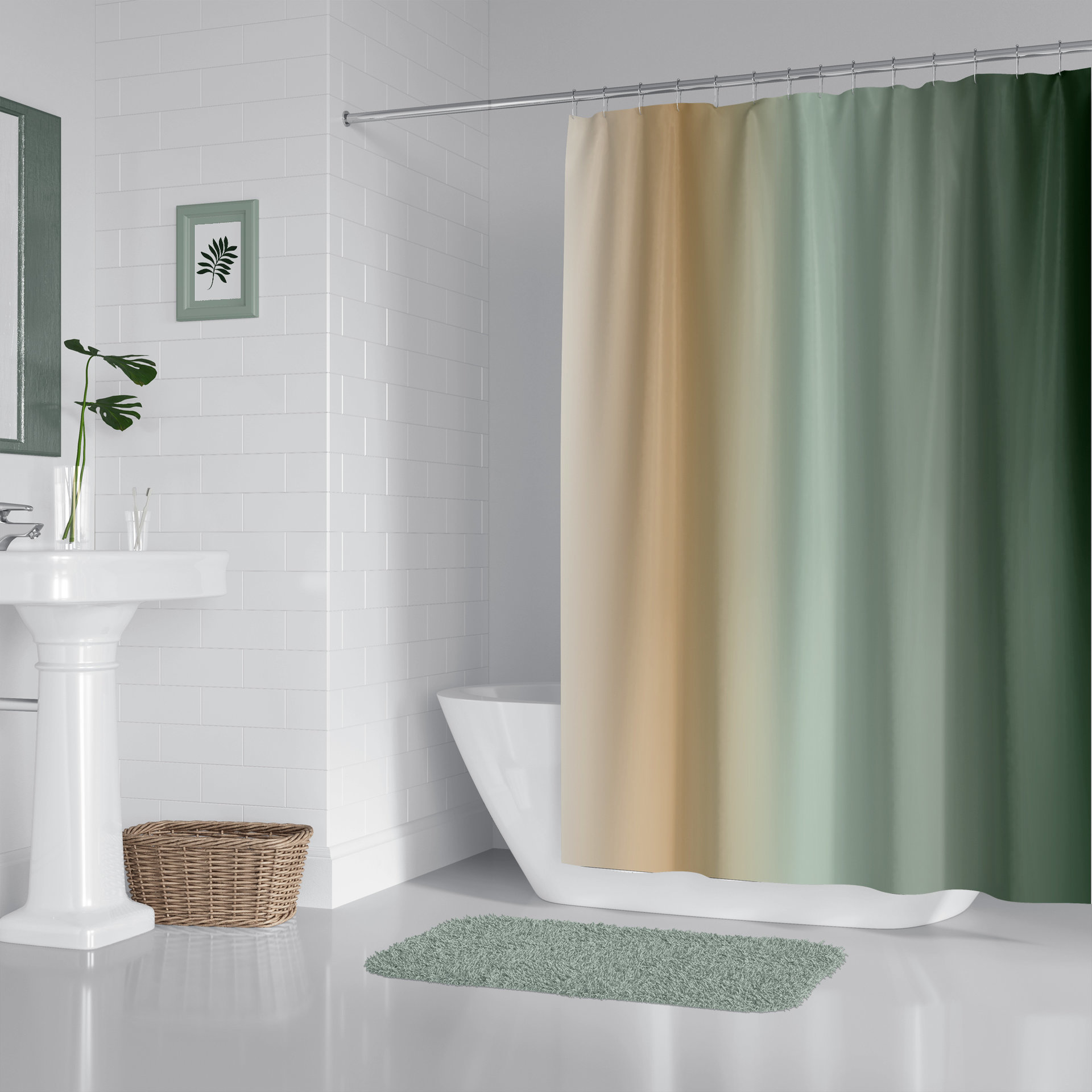 Green Ombré Shower Curtain in a minimalist bathroom