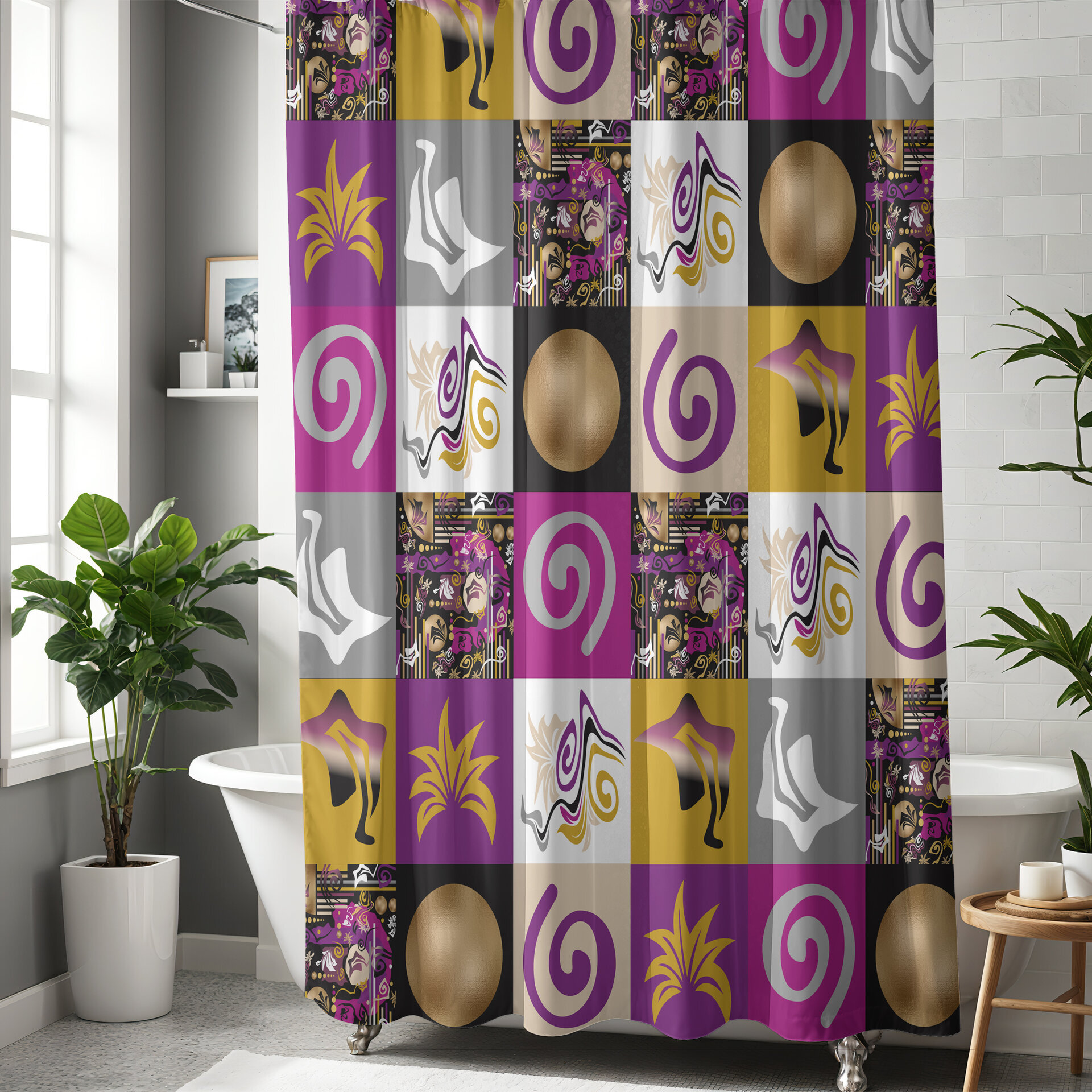 Purple Modern Abstract Geometric Shower Curtain