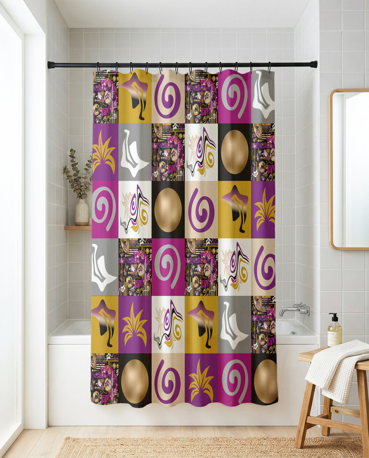 Purple Modern Abstract Geometric Shower Curtain