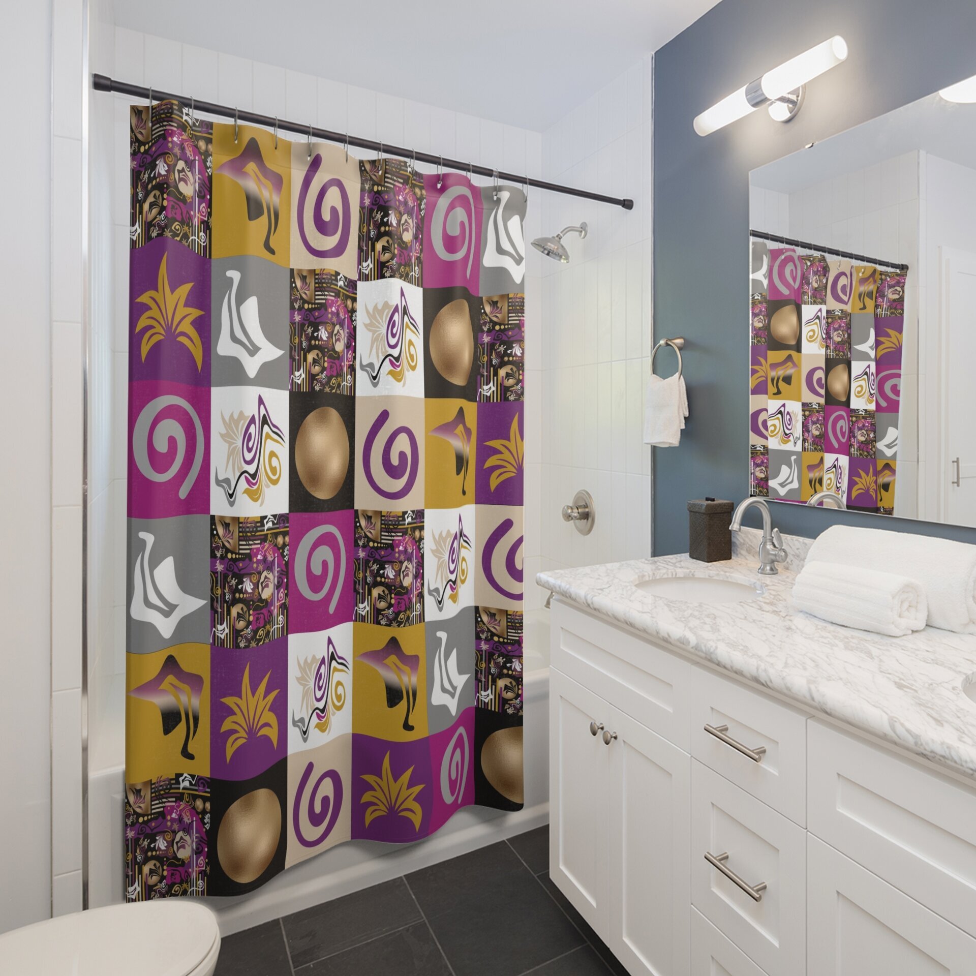 Purple Modern Abstract Geometric Shower Curtain