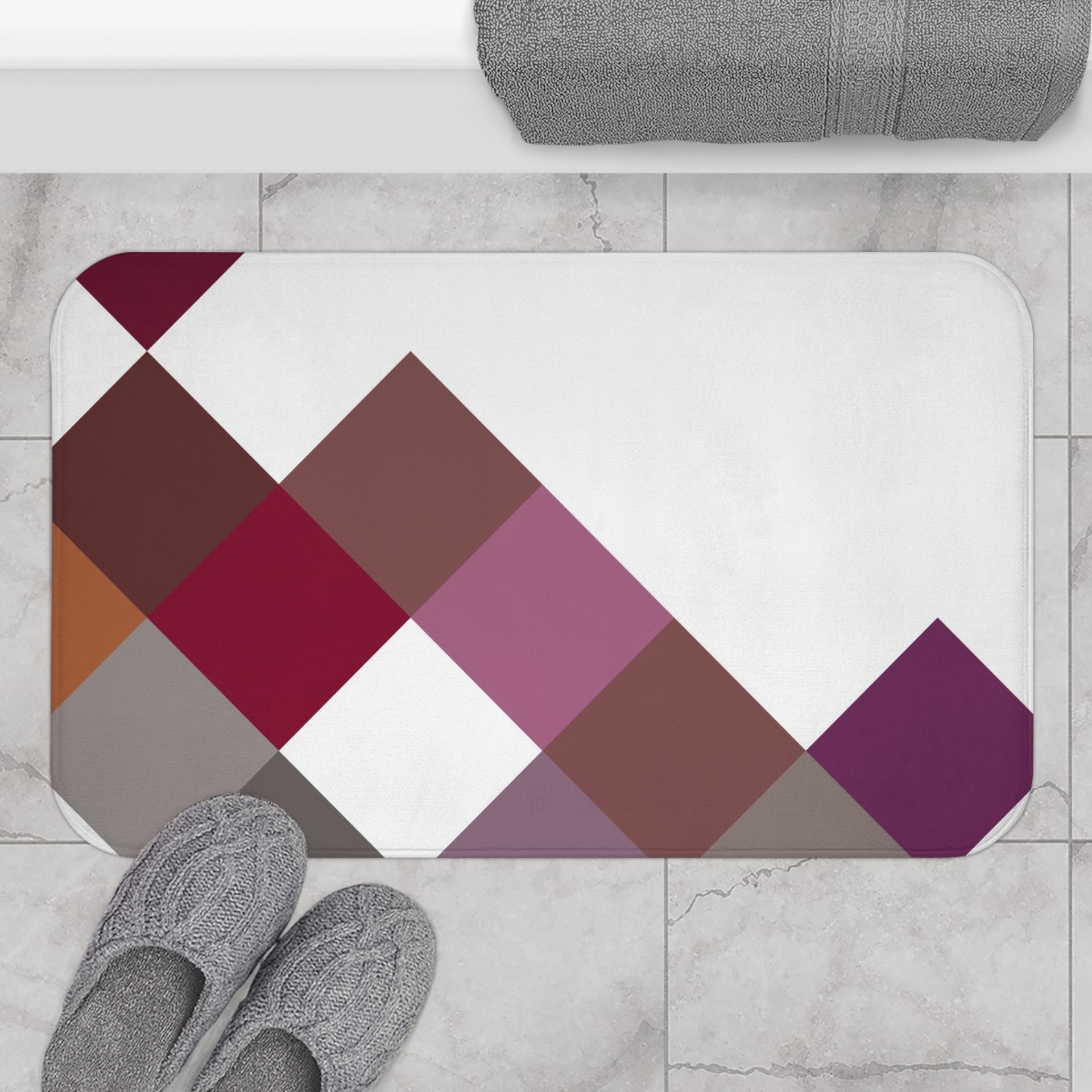 Burgundy and Purple Large Squares Large Bath Mat