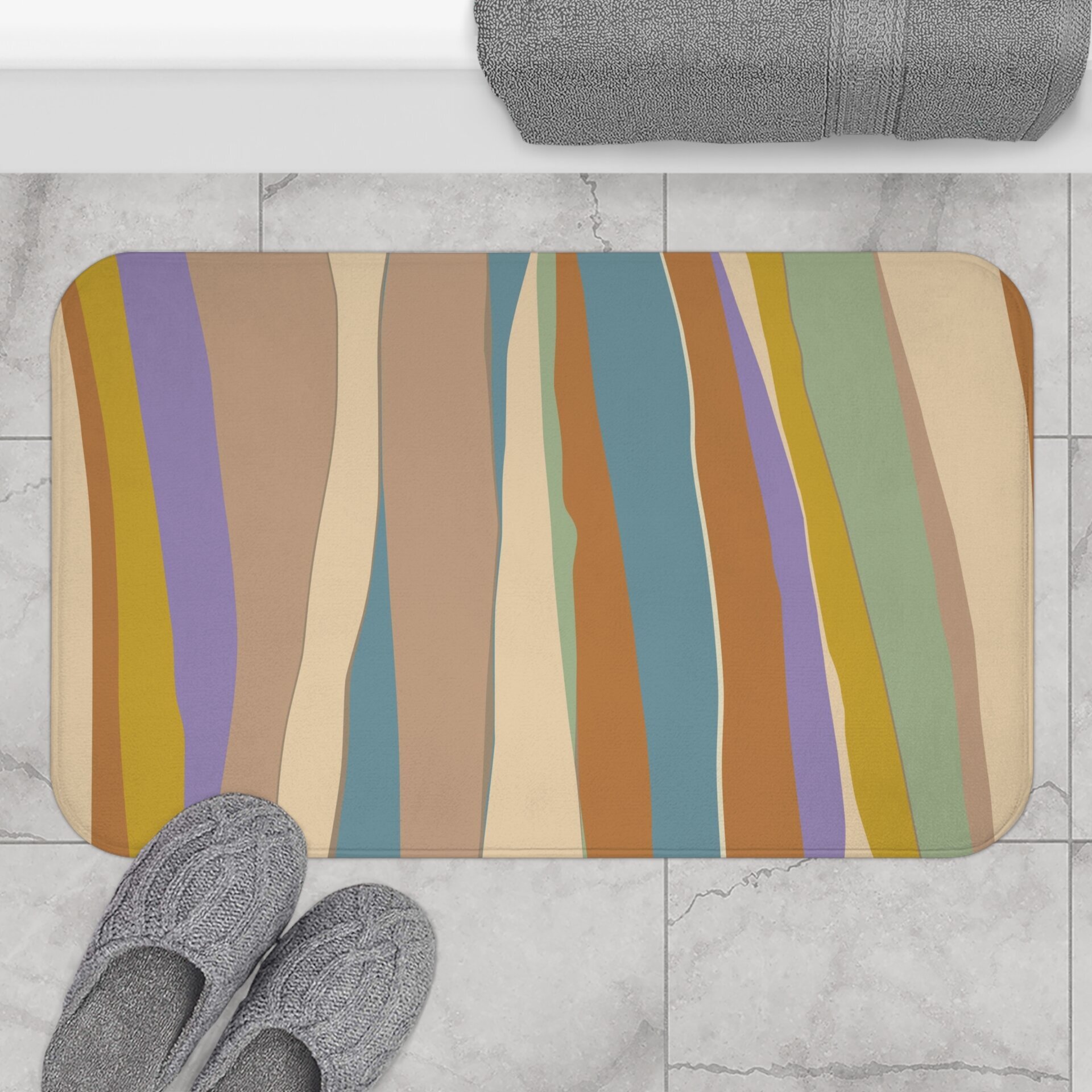 Wavy Stripes Large bath mat in Muted Tropical Colors