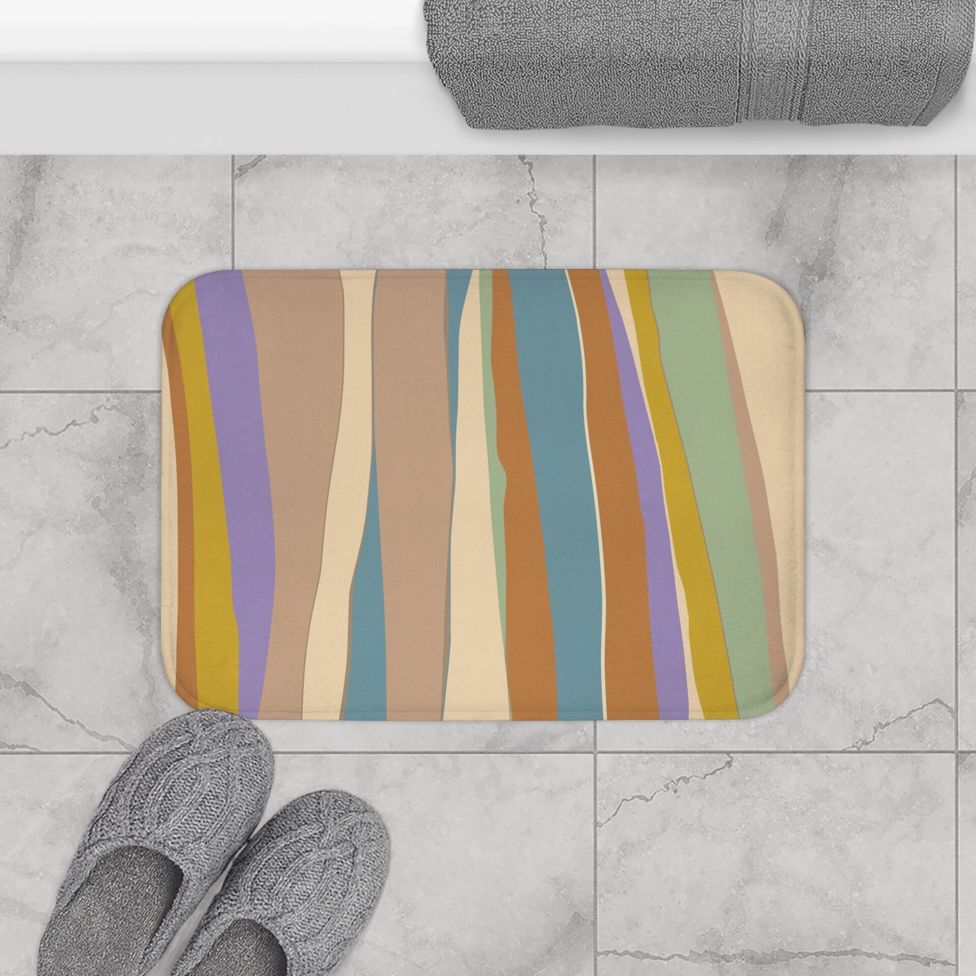 Wavy Stripes small bath mat in Muted Tropical Colors