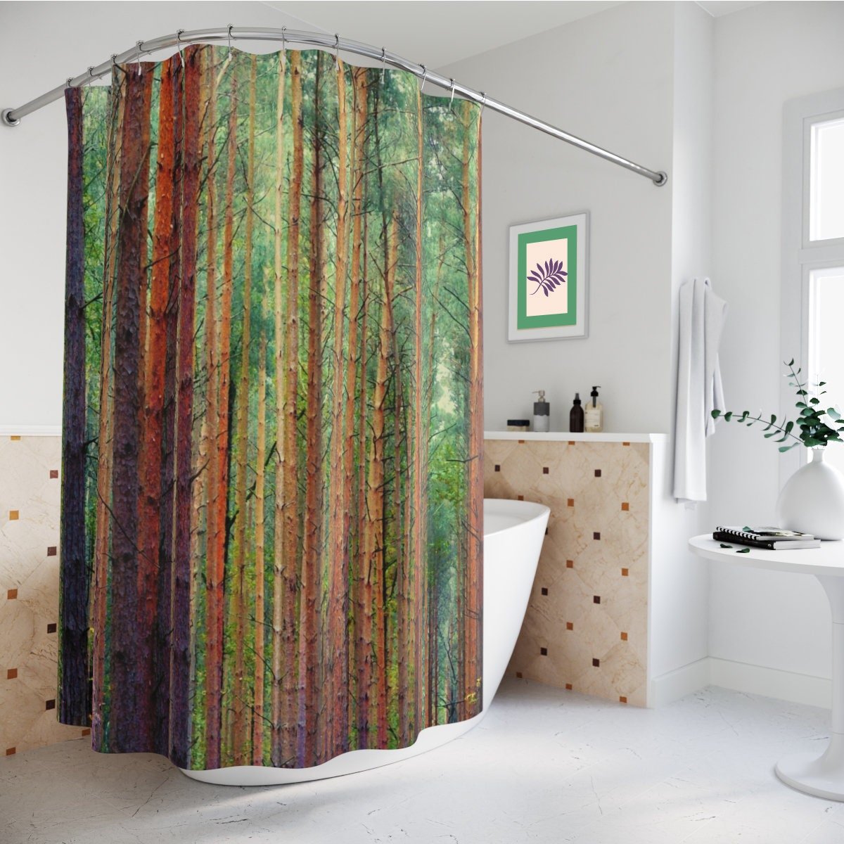 Watercolor forest shower curtain 