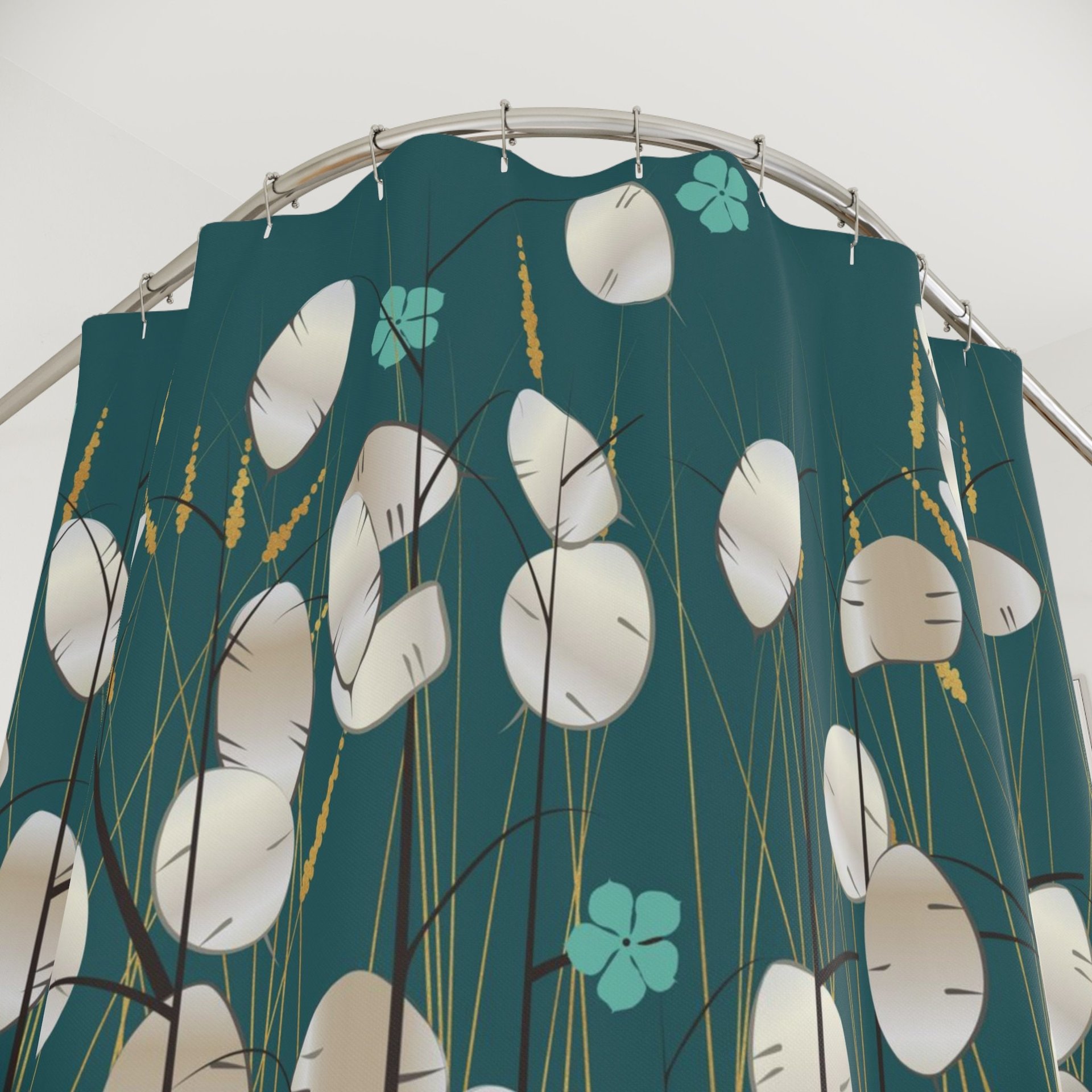 Lunaria Plant Shower Curtain top view