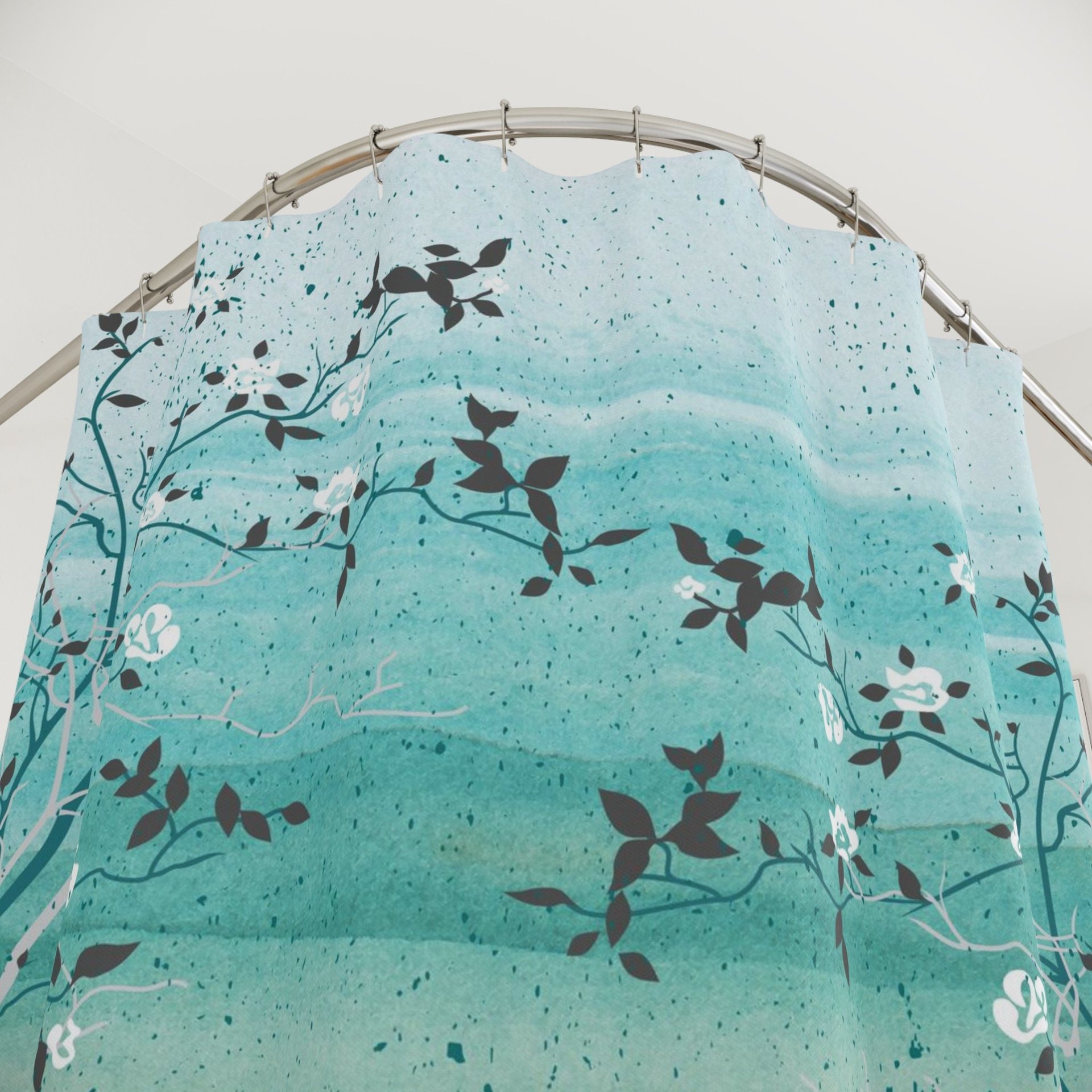 Tropical Beach Shower Curtain showing button hole top