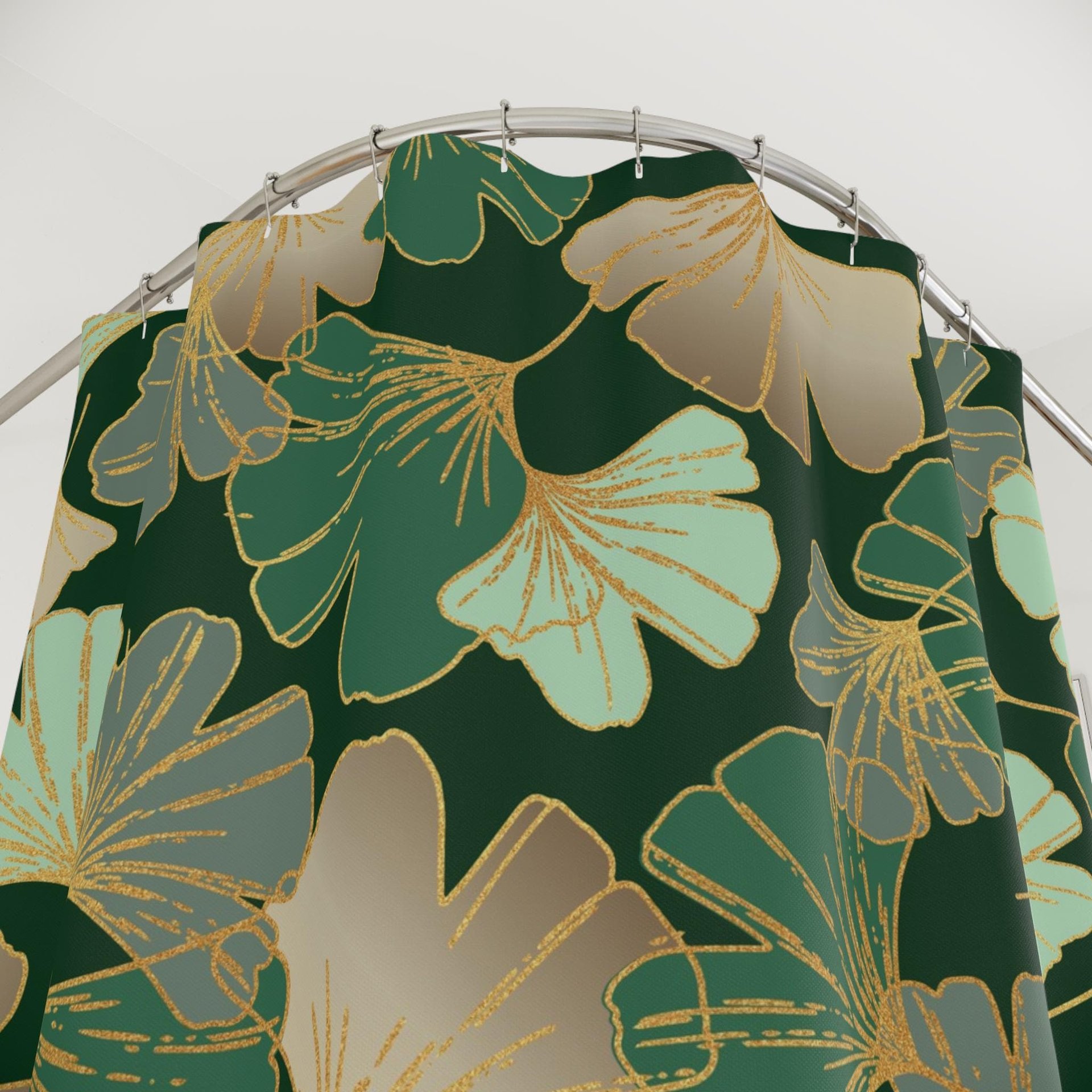 top half of the shower curtain showing button hole top