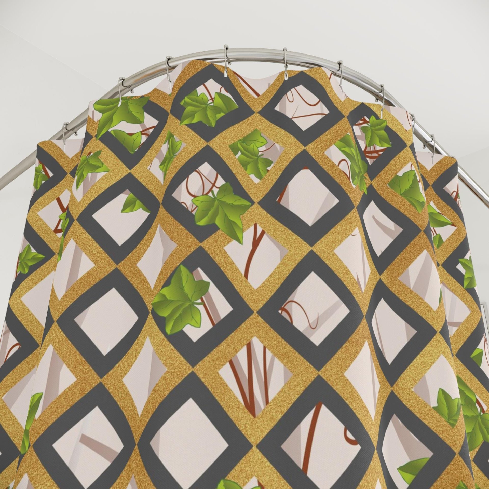 Country Garden Lattice Shower Curtain top view