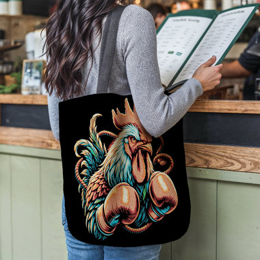 Cockerel with boxing gloves Woven Tapestry Bag