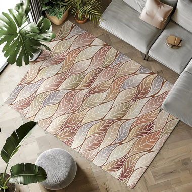 Beige Brown Ombre Leaves Rug, Indoor Outdoor