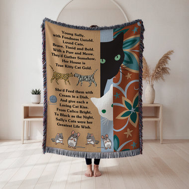 One Of A Kind Cat Lady Blanket, Personalized Poem Woven Cotton Throw