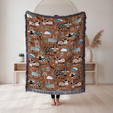 Whimsical Cows Woven Cotton Blanket