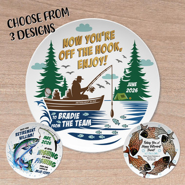 Choice of three Personalized Coworker Retirement Gift Plates for a Fisherman