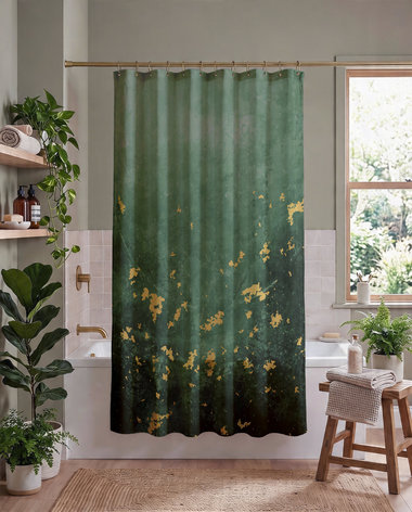 Abstract Green and Gold Shower Curtain