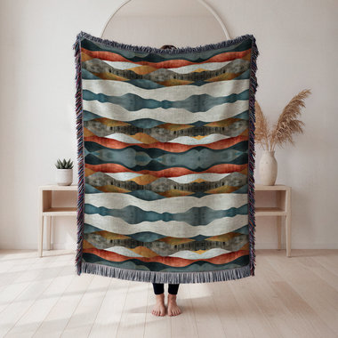 Nordic Stripes Woven Cotton Blanket in Earth Colors