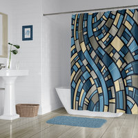 Abstract Geometric Shower Curtain, Blue, Gray and Sand