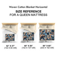 Size chart for Blue and Brown Abstract Geometric Shapes Woven Cotton Blanket