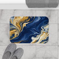 Navy Blue Marble Shower Curtain