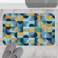 Blue Green Gold Mid Century Modern Bath Mat