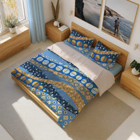 Blue Yellow Abstract Geometric Waves Duvet Cover, Poly Queen