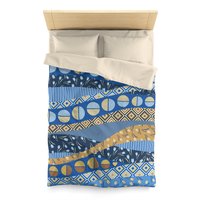 Blue Yellow Abstract Geometric Waves Duvet Cover, Twin