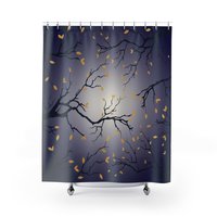 Moonlit Sky Shower Curtain, Navy Blue and Cream Ombré