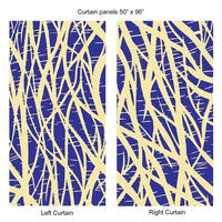 Bold Cobalt Blue Abstract Curtains, Butter Yellow Modern Window Panels, 50x96 inches