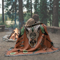 Southwestern Woven Cotton Throw Blanket, Cow skull design