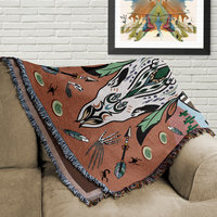 Personalized Southwestern Woven Cotton Throw Blanket, Cow skull design