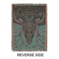 Personalized Southwestern Woven Cotton Throw Blanket, Cow skull design reverse side