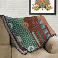 Woven Cotton Blanket, Modern Floor Plan Design folded on a couch