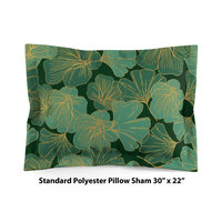 Green and Gold Asian Leaf Bedding, Cotton or Poly
