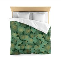 Green and Gold Asian Leaf queen duvet cover