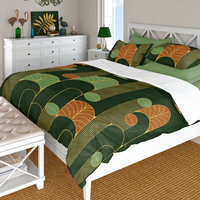Forest Green Art Deco Bedding, Poly or Cotton Comforter or Duvet Cover, Pillow Shams
