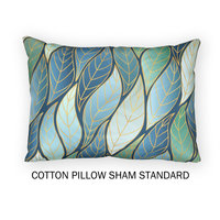Blue Green Ombré Leaves Standard Cotton Pillow Sham