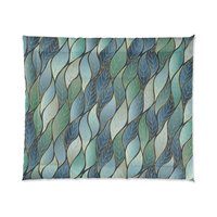 Blue Green Ombré Leaves King Comforter