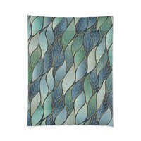 Blue Green Ombré Leaves Twin Comforter