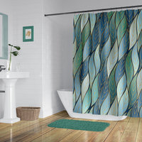 Bold Blue Green Ombré Leaves Shower Curtain