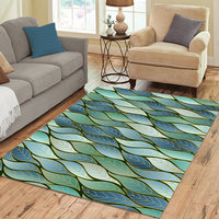 Blue Green Ombre Leaves Rug, Indoor Outdoor