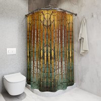 Green and Gold Striped Shower Curtain