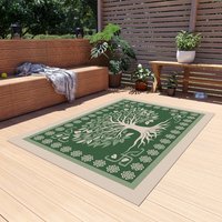 Outdoor Celtic Tree of Life Rug in green and beige