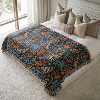 Multicolor Whimsical Animals and Plants Woven Cotton Blanket