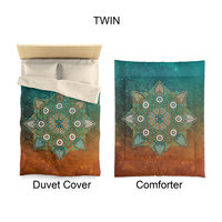 Twin size turquoise and burnt orange mandala duvet cover and comforter