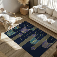 Minimalist Navy Blue Art Deco Rug, Indoor Outdoor