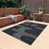 Minimalist Navy Blue Art Deco Rug, Indoor Outdoor