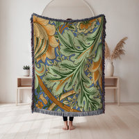 Art Nouveau Floral Blanket - 100% Woven Cotton Fringed Throw